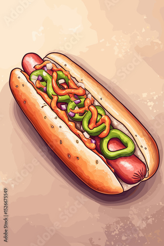 Colorful Gourmet Hot Dog Illustration