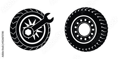 Car tire silhouette in minimalist wheel art on white background