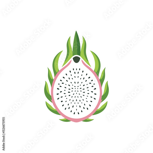 Vibrant Pitaya Dragon Fruit Slice Illustration , Fresh, Tropical, Healthy Food, Exotic Botanical Art.