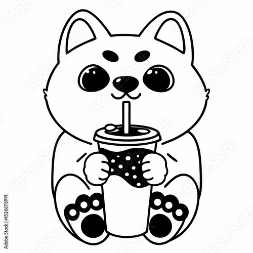 Vector cute shiba inu drinking boba

