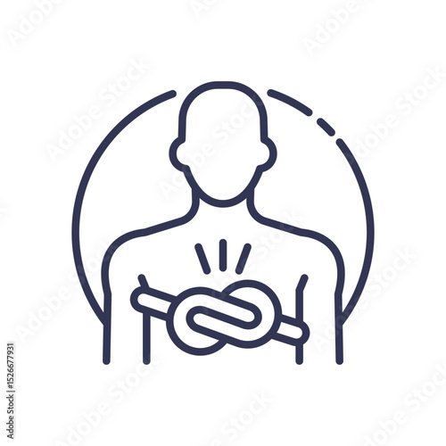 Illustration of a person with a knot on the chest symbolizing chest tightness.