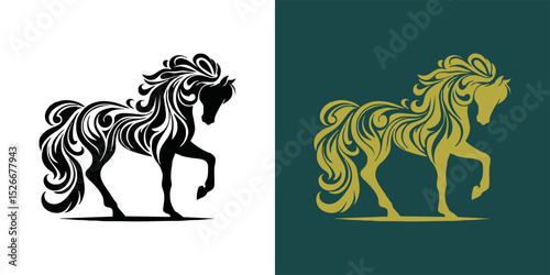 Modern horse silhouette logo. Vector illustration template, Horse gallop emblem. Nature-inspired badge design, Equine logo. Horse silhouette icon, Majestic horse symbol. Premium brand identity concept
