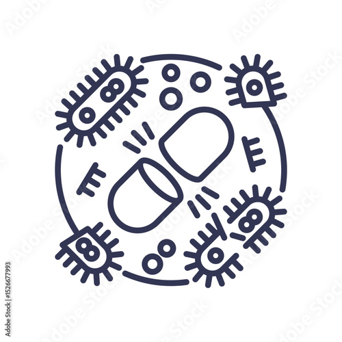 Illustration of antibiotics targeting bacteria, symbolizing pathogen destruction.