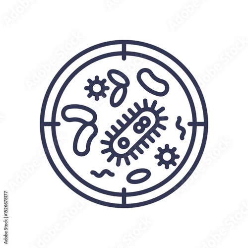 Microscopic view of bacteria and microorganisms in a petri dish.