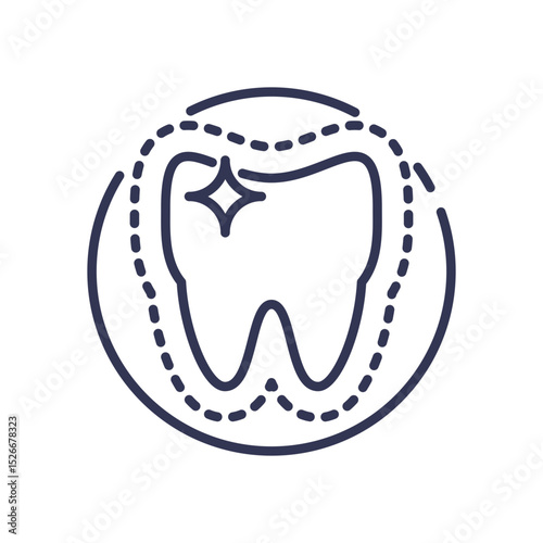 Outlined tooth with sparkle, symbolizing dental care and subtle correction.