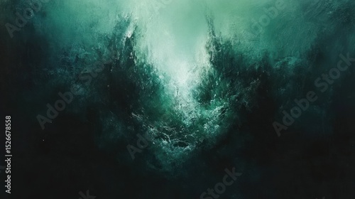 Deep teal abstract artwork with textured waves.