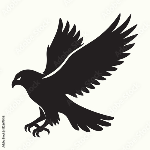 Minimalist vector illustration of a hawk or falcon in profile view, featuring sharp lines and solid black color for a sleek and modern design