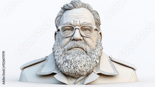 Abstract 3D Voxel Portrait of Bearded Man in Off White