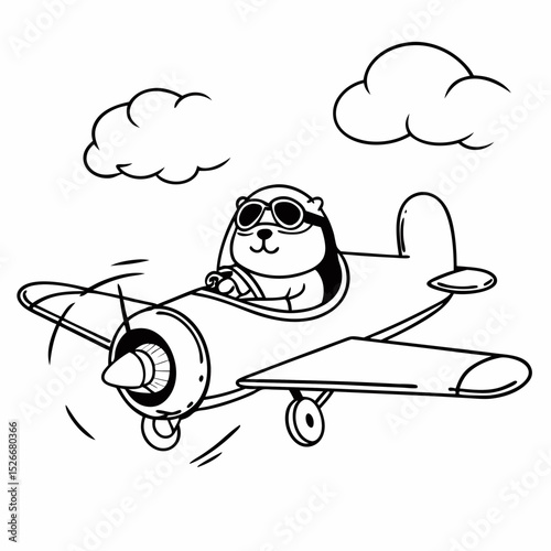 Vector cute shiba inu driving plane
