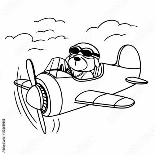 Vector cute shiba inu driving plane
