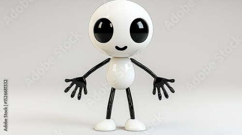 Friendly White Cartoon Character with Black Limbs and Large Eyes