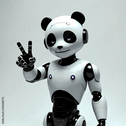 Wallpaper Mural Cute panda robot making peace sign on white background – 3d illustration Torontodigital.ca