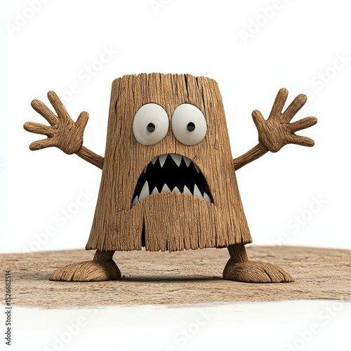 Scared Tree Stump Character 3D Illustration