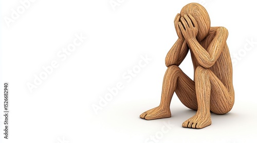 Tan Textured Figure in Distressed Pose Against White Background