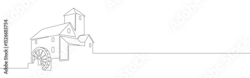 Mill continuous one line drawing. Water mill.