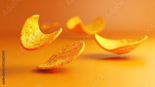 Crispy tortilla chips in mid-air