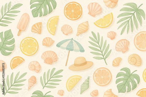 Landscape seamless pattern with autumn leaves