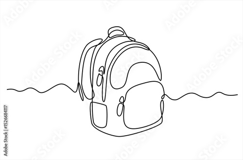 Continuous one line drawing of school bag design. Backpack in single line draw illustration.Hand drawn one line vector. Editable stroke	
