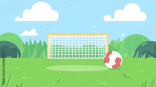 Soccer field scene with goal and ball