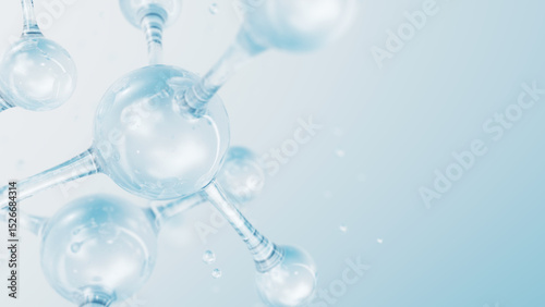 3d Abstract glossy glass molecular structures. Cosmetic collagen serum, moisturizer water, vitamin, hyaluronic acid for skin care. Healthcare concept