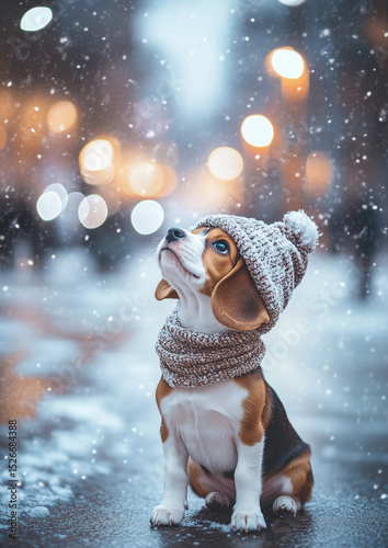 Adorable Christmas beagle puppy