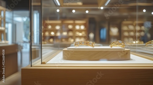Gold jewelry display case in museum