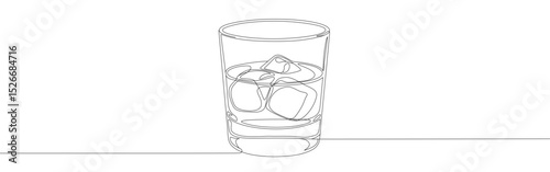 Whiskey Glass continuous one line drawing. Alcohol drink.
