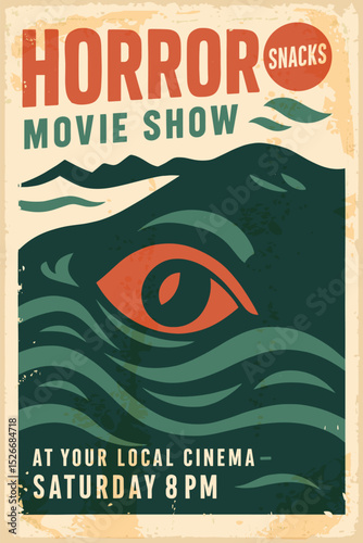 Sea monster retro movie poster – vintage cinema vector illustration