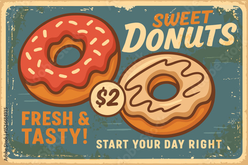 Donuts retro sign – vintage bakery or candy shop commercial board design