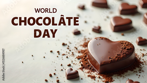 Heart-Shaped Chocolates and World Chocolate Day Celebration with Decorative Cocoa