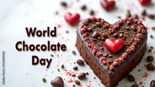 Celebrate World Chocolate Day with Heart-Shaped Cake and Festive Decorations