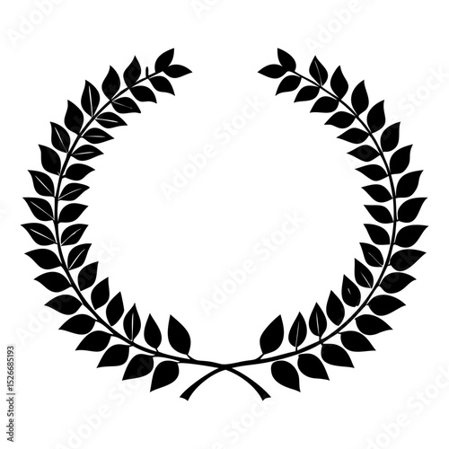 Circular laurel wreath  full black silhouette vector illustration design
