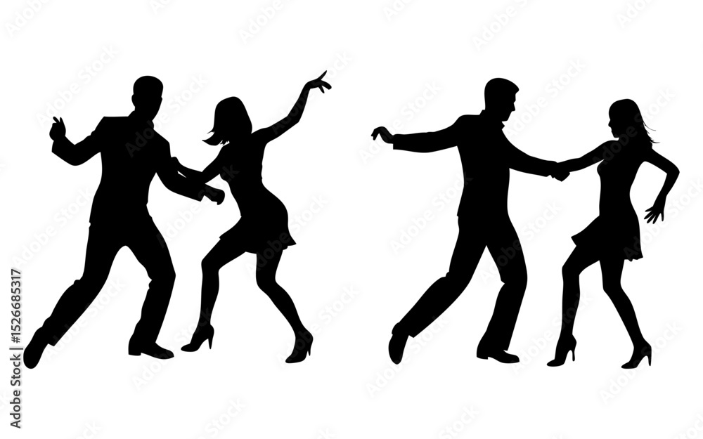 Fototapeta premium Couple dancing full black silhouette vector illustration design