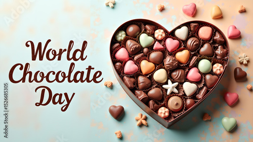 Heart-shaped box of assorted chocolates, celebrating World Chocolate Day occasion