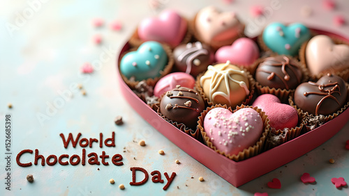 Heart-shaped box filled with assorted chocolates for world chocolate day celebration