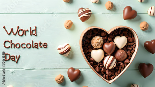 World Chocolate Day Celebration with Heart-Shaped Box Filled with Assorted Chocolates