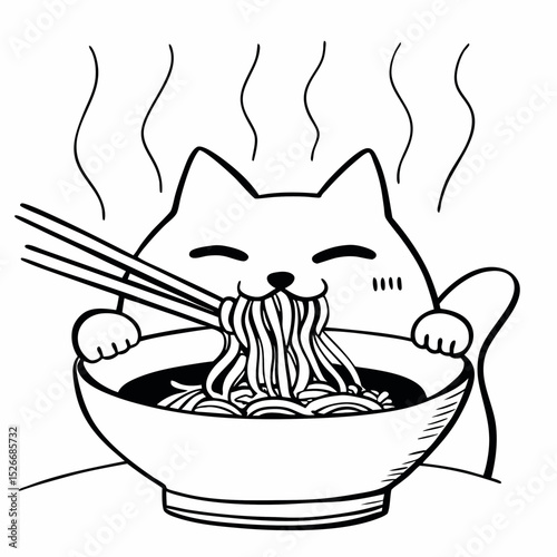 Vector cute shiba inu eating ramen noodles
