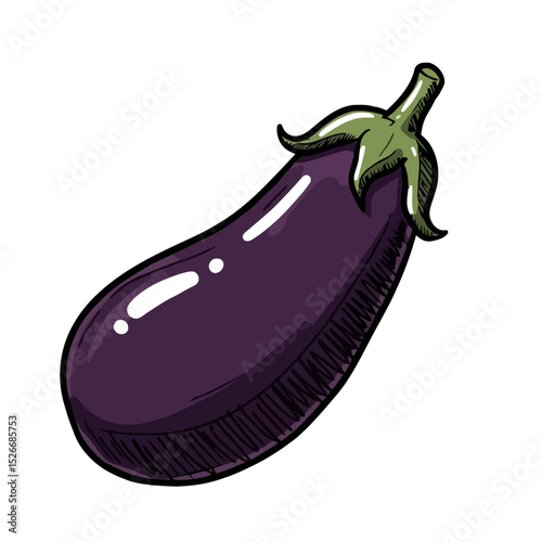 Fresh eggplant illustration in vibrant purple color  