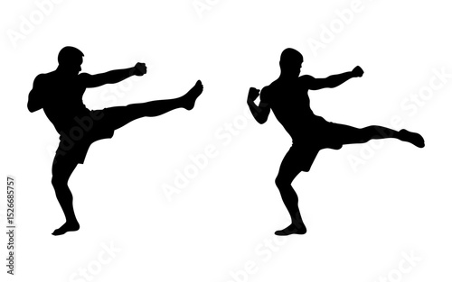 Two karate man full black silhouette vector illustration design 