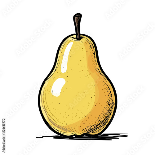 Yellow pear illustration with detailed shading and texture  