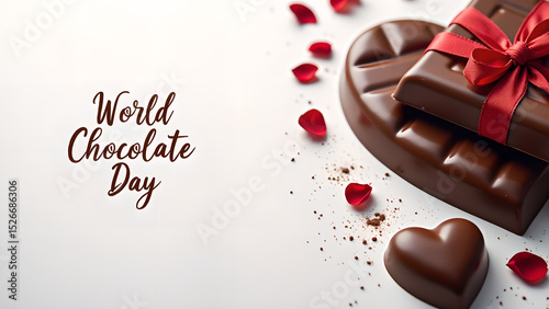 Heartfelt celebration of world chocolate day with chocolate and rose petals