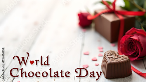 Festive World Chocolate Day Celebration with Heart Chocolate and Red Roses