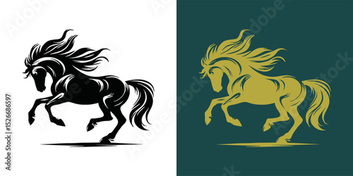 Modern horse silhouette logo. Vector illustration template, Horse gallop emblem. Nature-inspired badge design, Equine logo. Horse silhouette icon, Majestic horse symbol. Premium brand identity concept