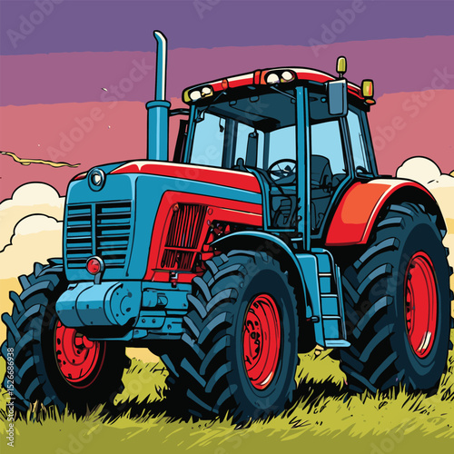 comic book style tractor illustration for gardening purposes
