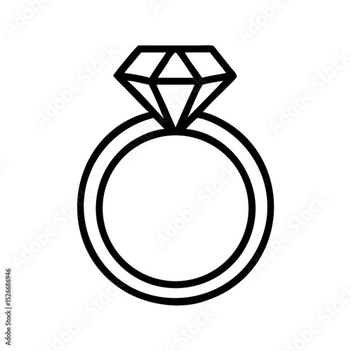 Simple diamond engagement ring icon in black line art design  
