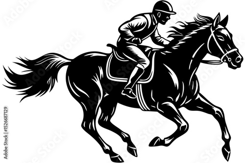 A silhouette of a jockey riding a galloping horse