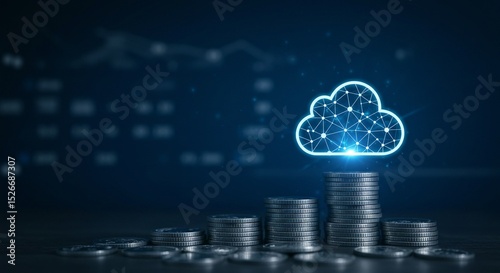 Wallpaper Mural Stacks of coins rise beneath a glowing cloud symbol, representing growth and investment in technology. Torontodigital.ca