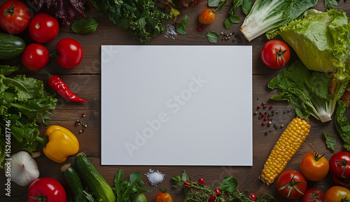 White empty paper surrounded by vegetables