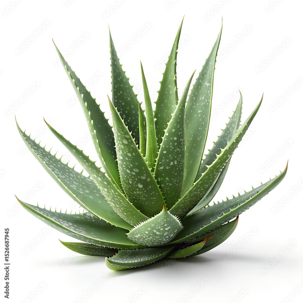 Fototapeta premium Fresh Aloe Vera Plant Isolated on White Background with High Detail Texture
