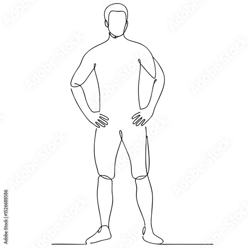 Pride: man in theatrical emotional pose drawn with single continuous black line — minimalism and expression.